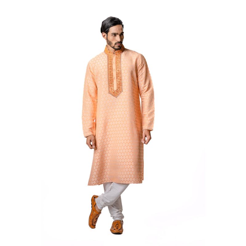 Krishna Mehta Peach Hand Block Printed Kurta (Set of 2) (XS)