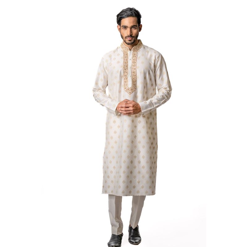 Krishna Mehta Off White Printed Kurta (Set of 2) (XS)