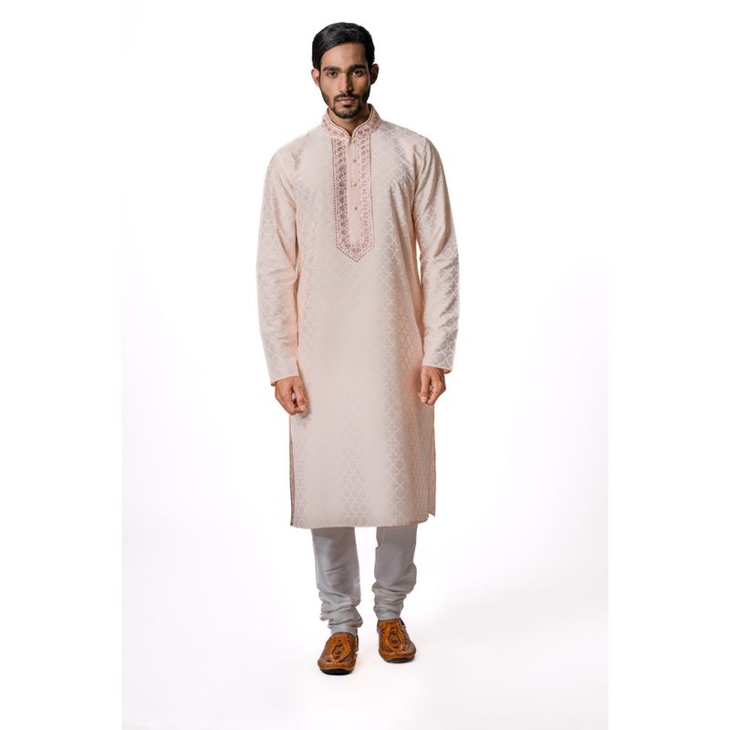 Krishna Mehta Shell Pink Printed Kurta (Set of 2) (XS)