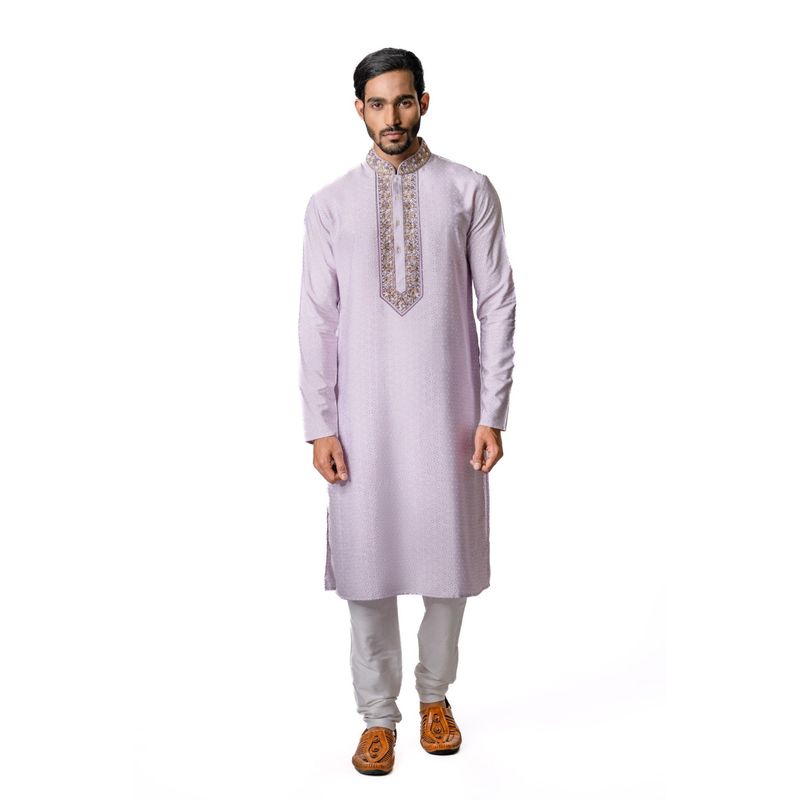 Krishna Mehta Mauve Hand Embroidered Kurta (Set of 2) (XS)