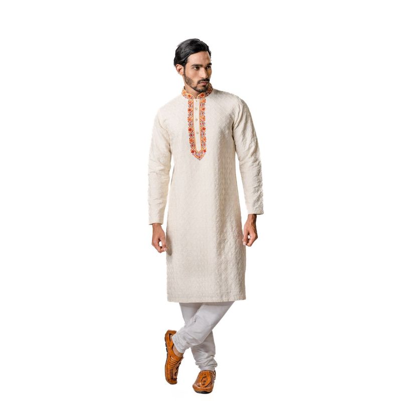 Krishna Mehta Cream Zardosi Embroidered Kurta (Set of 2) (XS)