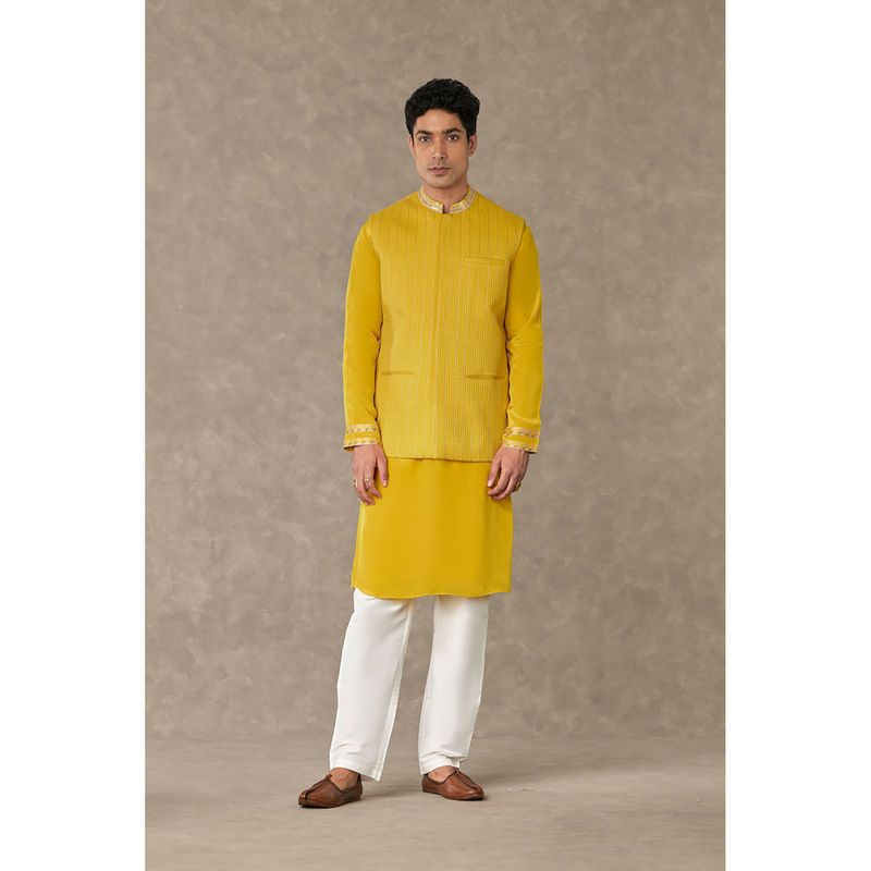 Masaba Corn Yellow Tissue Nehru Jacket with Kurta and Pant (Set of 3) (XL)