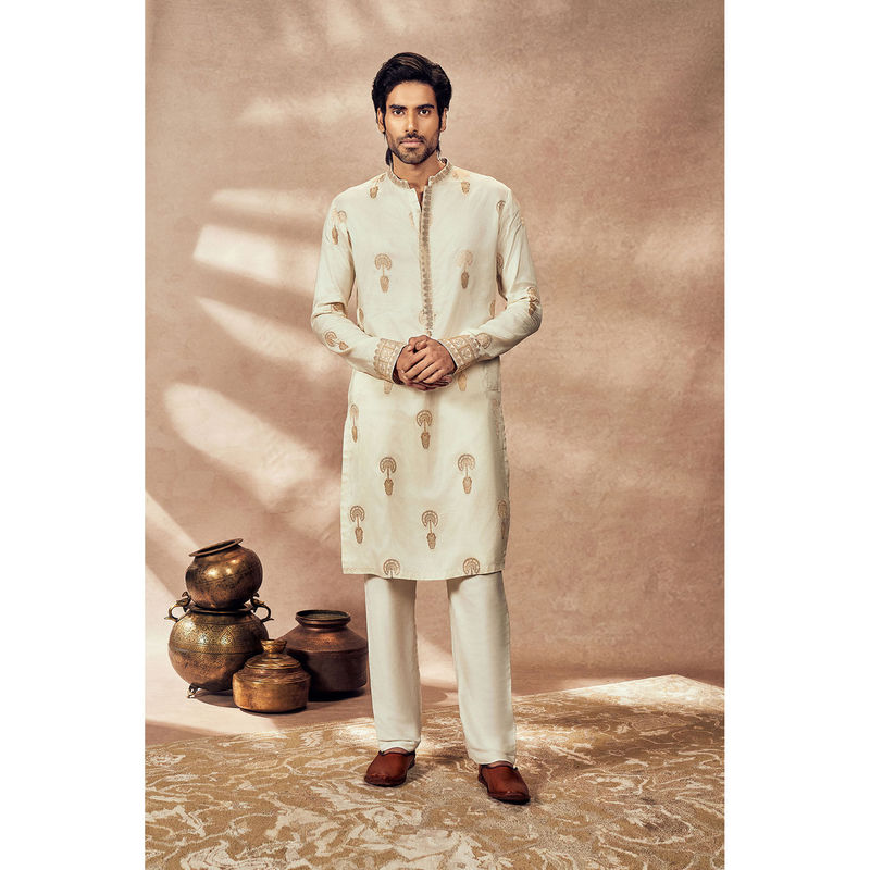 Masaba Ivory Traveller's Palm Jacquard Kurta with Pant (Set of 2) (M)