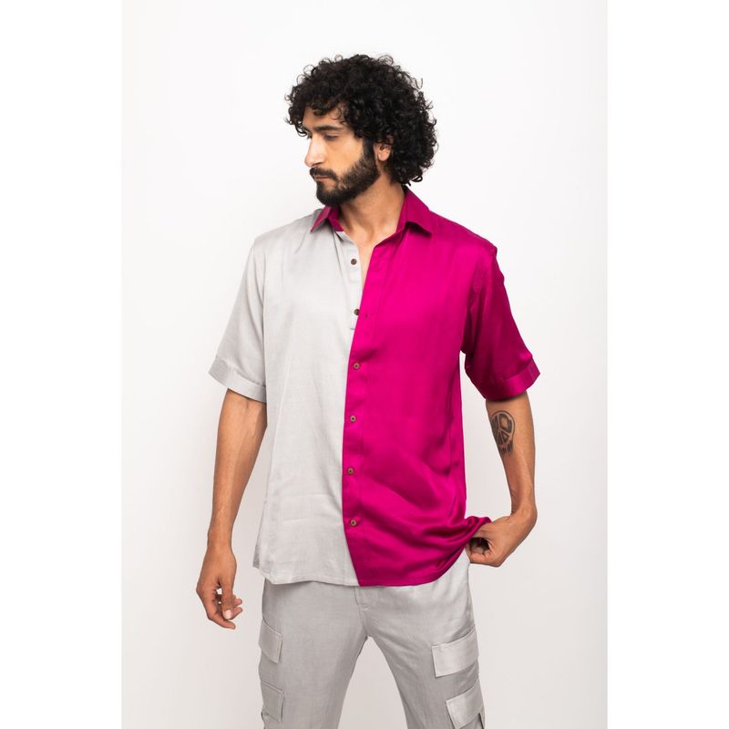 NEORA BY NEHAL CHOPRA Wine and Grey Collar Colorblocked Shirt (XS)