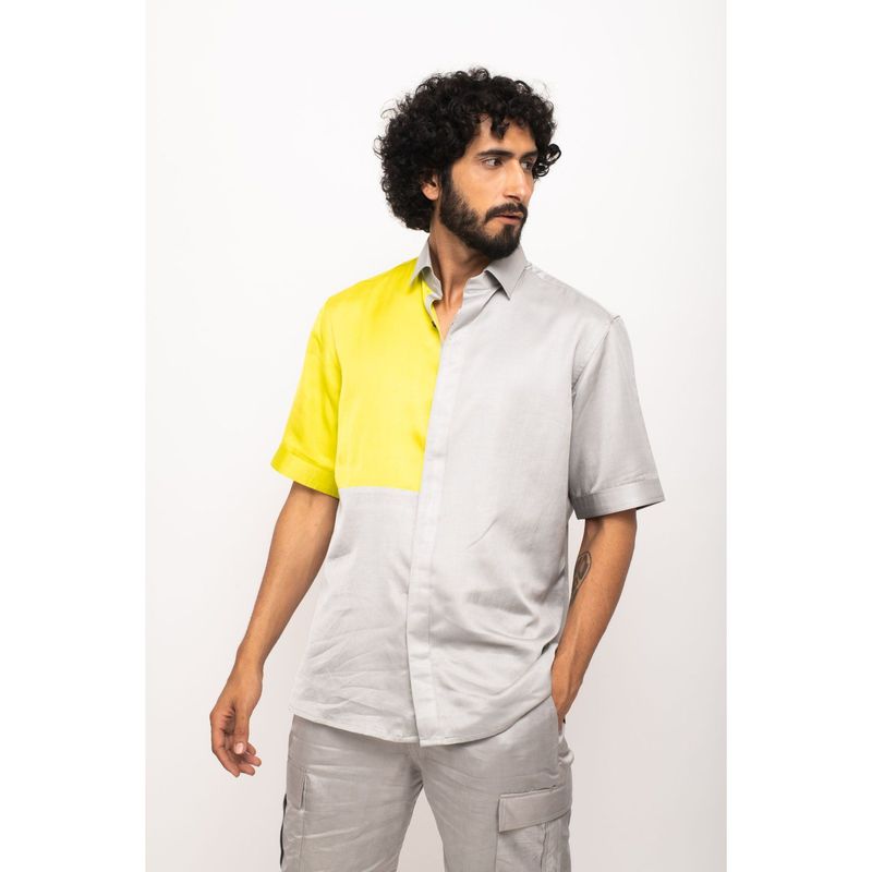 NEORA BY NEHAL CHOPRA Yellow and Grey Colorblocked Shirt (XS)