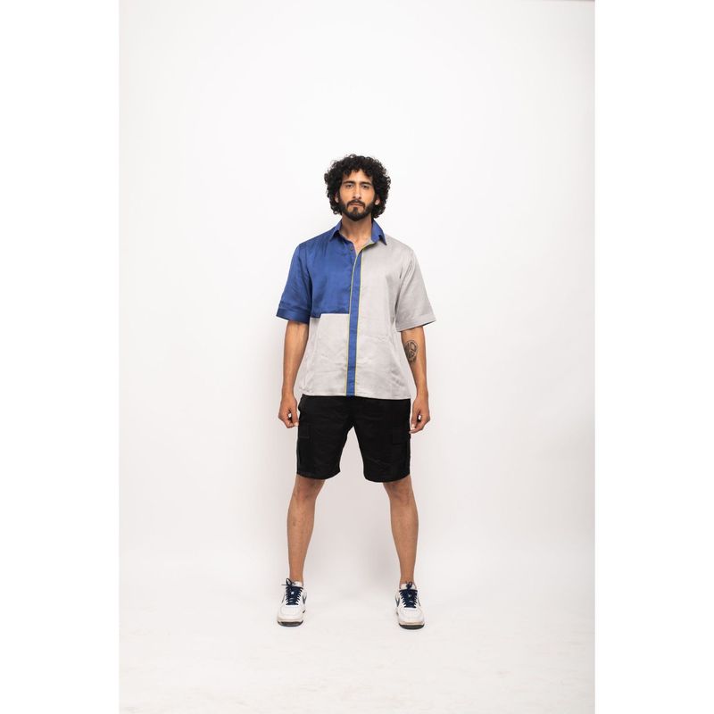 NEORA BY NEHAL CHOPRA Navy Blue and Grey Colorblocked Co-Ord Set (Set of 2) (XS)