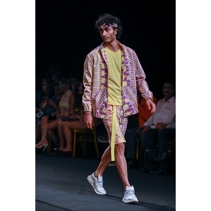 Nirmooha Geometric Printed Denim Bomber Jacket (XS)