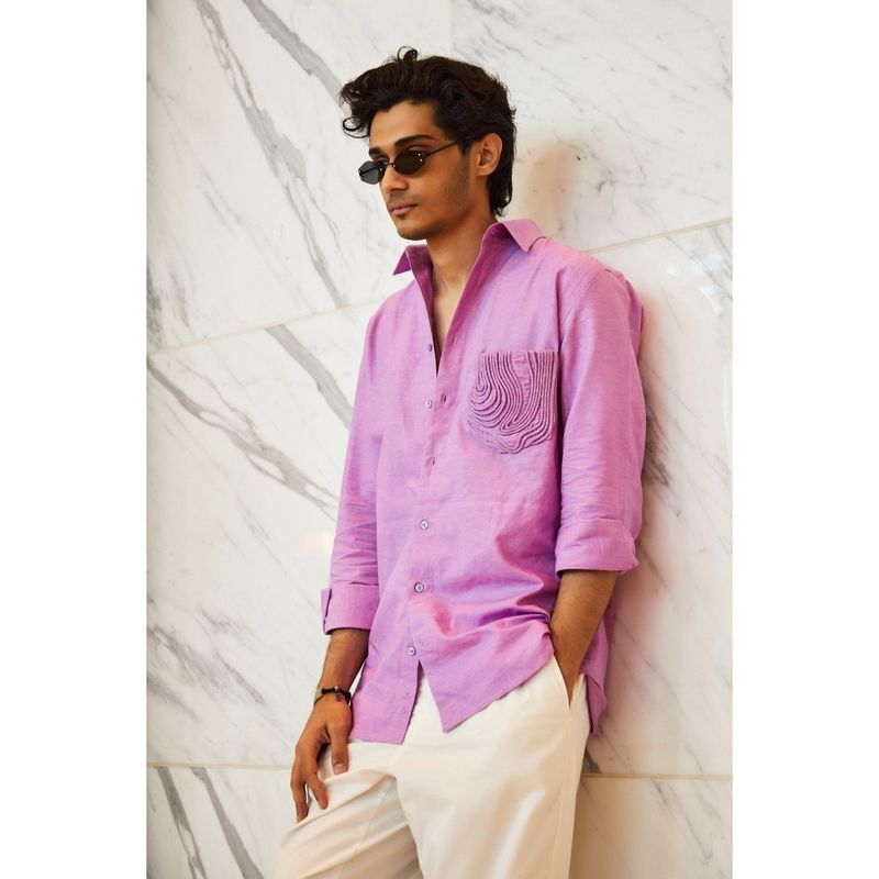 Nirmooha Lilac Linen Shirt with Cording Pocket Detailing (XS)