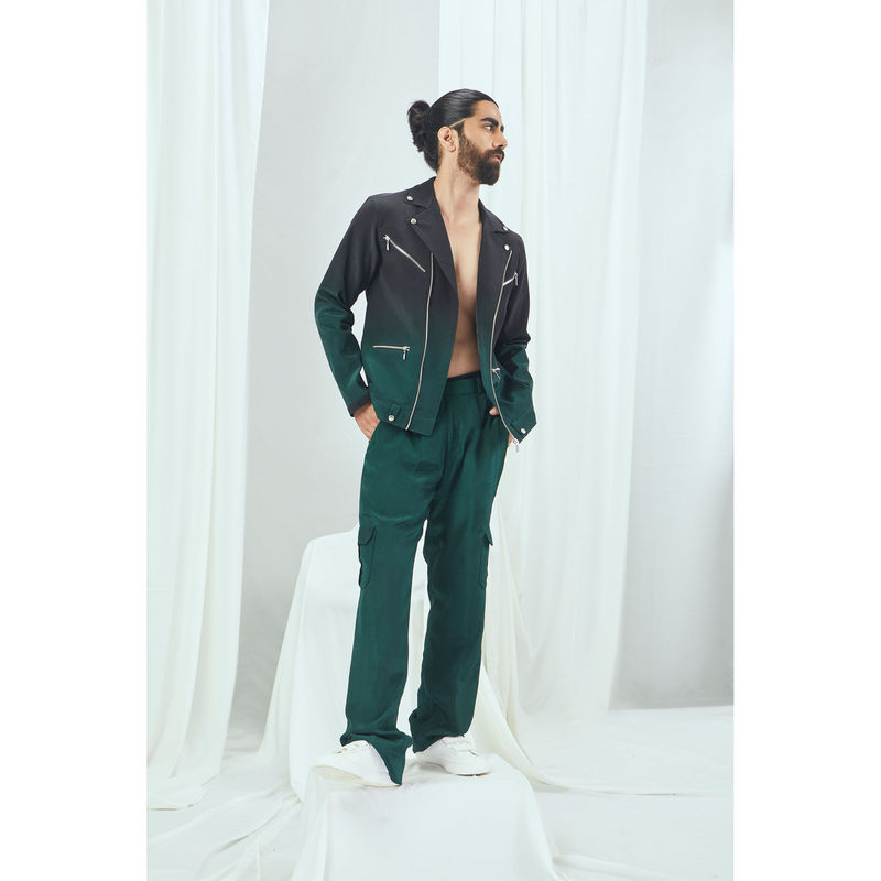 Nirmooha Emerald Ombre Biker Jacket with Zipper Detailing (XS)