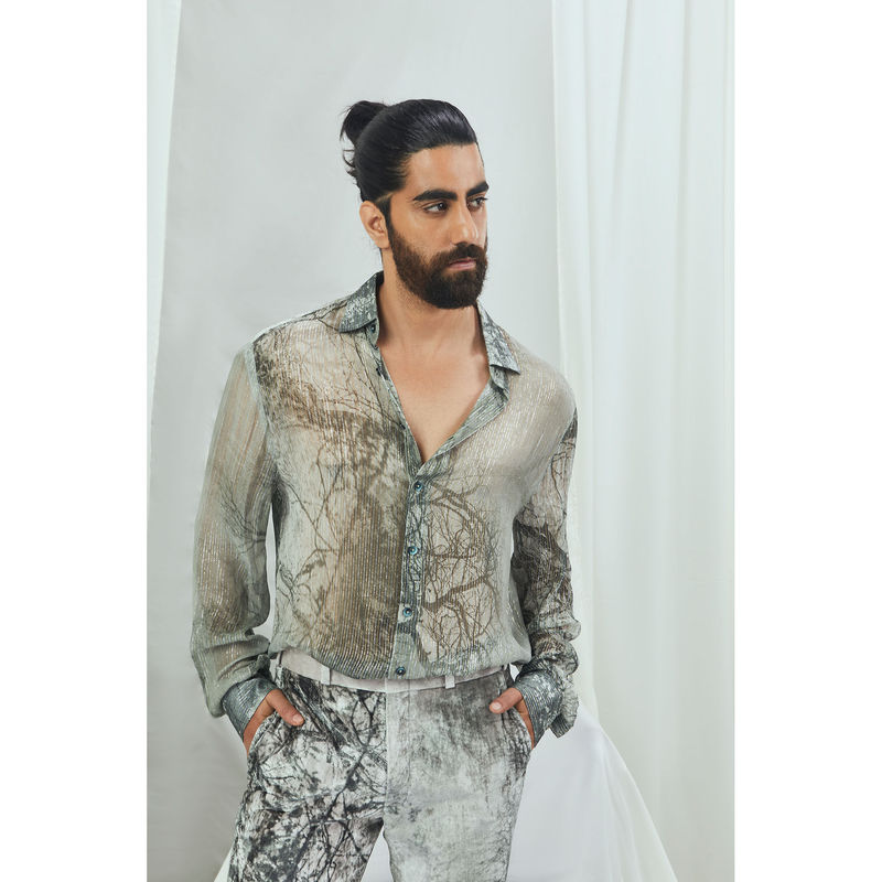 Nirmooha Lurex Printed Shirt (XS)