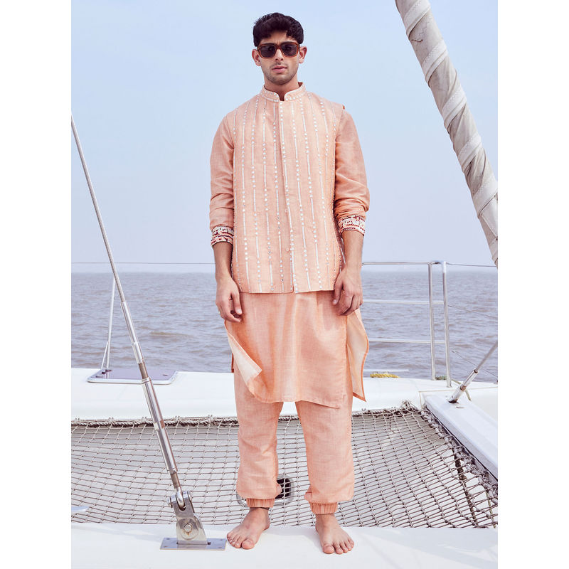 Nirmooha Embroidered Bandi with Kurta & Jogger Pants (Set of 3) (XS)