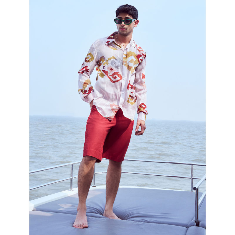 Nirmooha Intense Rust Linen Shorts with Belt (Set of 2) (XS)