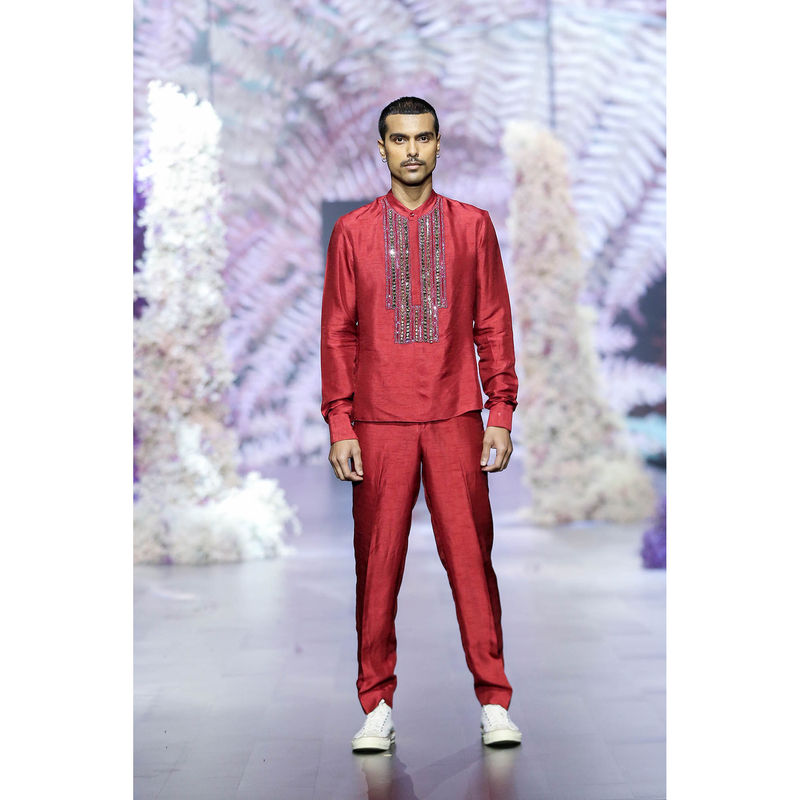 Nirmooha Rust Short Kurta With Embroidered Yoke (XS)