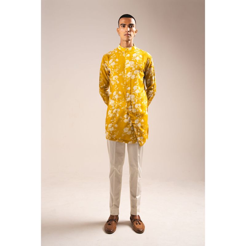 Project Bandi Yellow White Rose Side Slit Kurta Pajama (Set of 2) (36)