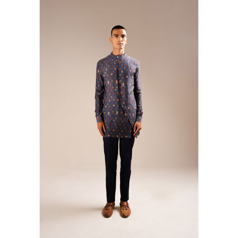 Project Bandi Navy Flora Side Slit Kurta Pajama (Set of 2) (36)