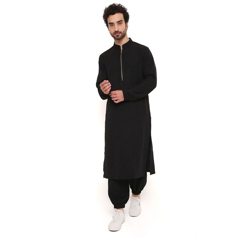 PS Men by Payal Singhal Black Soft Linen Kurta With Salwar Pant (Set of 2) (38)