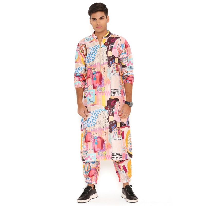 PS Men by Payal Singhal Trance Print Dupion Silk Kurta With Salwar Pant (Set of 2) (38)