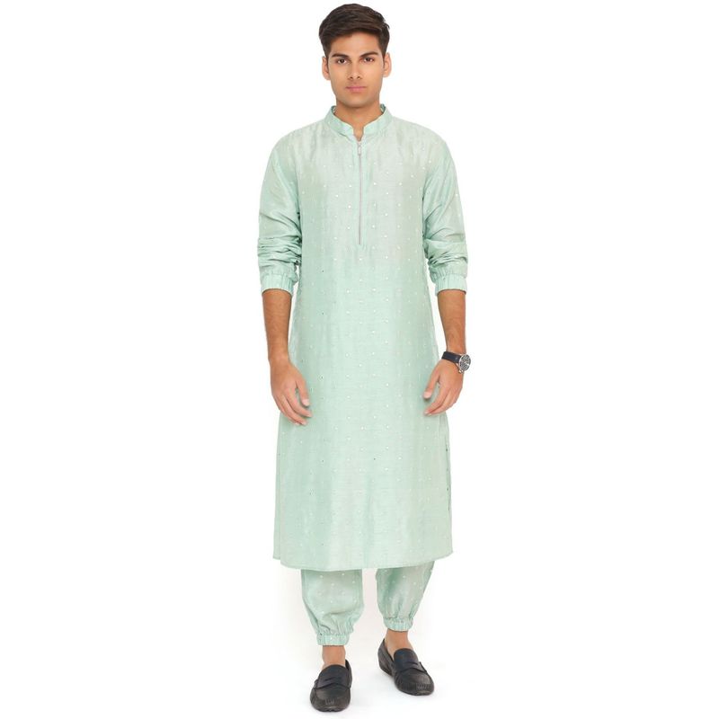 PS Men by Payal Singhal Powder Blue Abla Silk Kurta With Salwar Pant (Set of 2) (38)