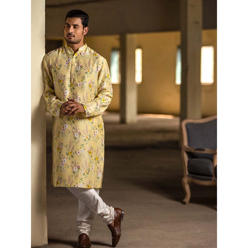PS Men by Payal Singhal Yellow Kurta with Off White Churidar - Set of 2 (38)