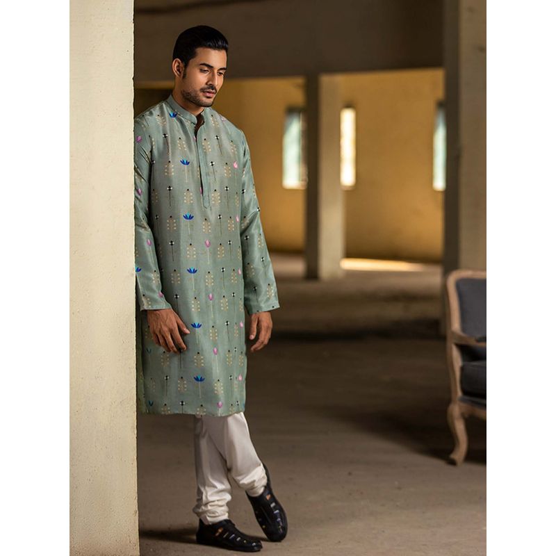 PS Men by Payal Singhal Mint Kurta with Off White Churidar - Set of 2 (38)