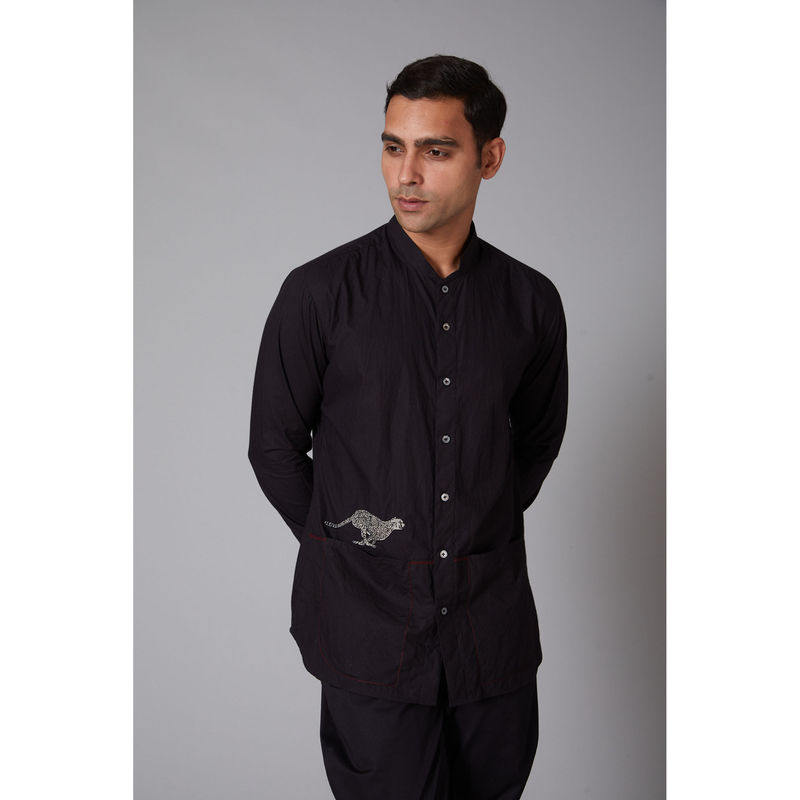 Rohit Bal Black Embroidered Shirt (S)