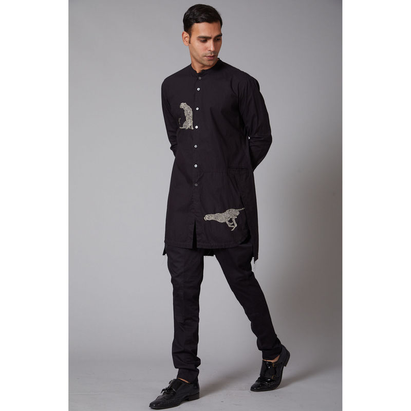 Rohit Bal Black Poplin Embroidered Shirt (L)
