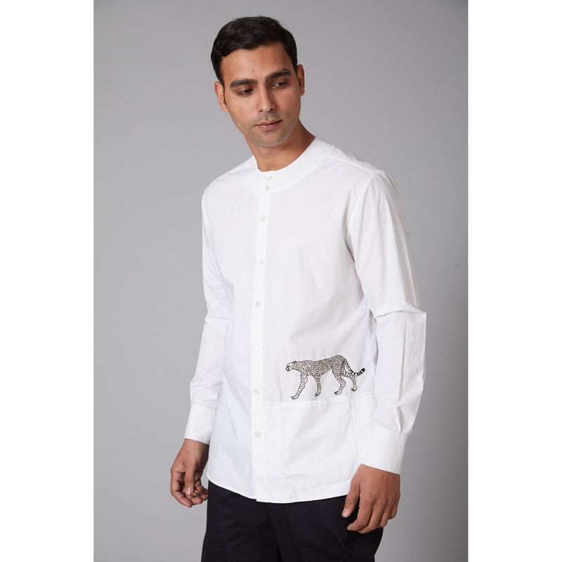 Rohit Bal White Poplin Embroidered Shirt (L)