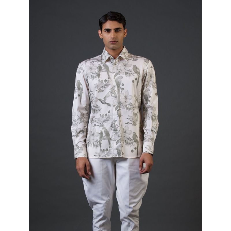 Rohit Bal Ivory Bird Digital Printed Shirt (XL)