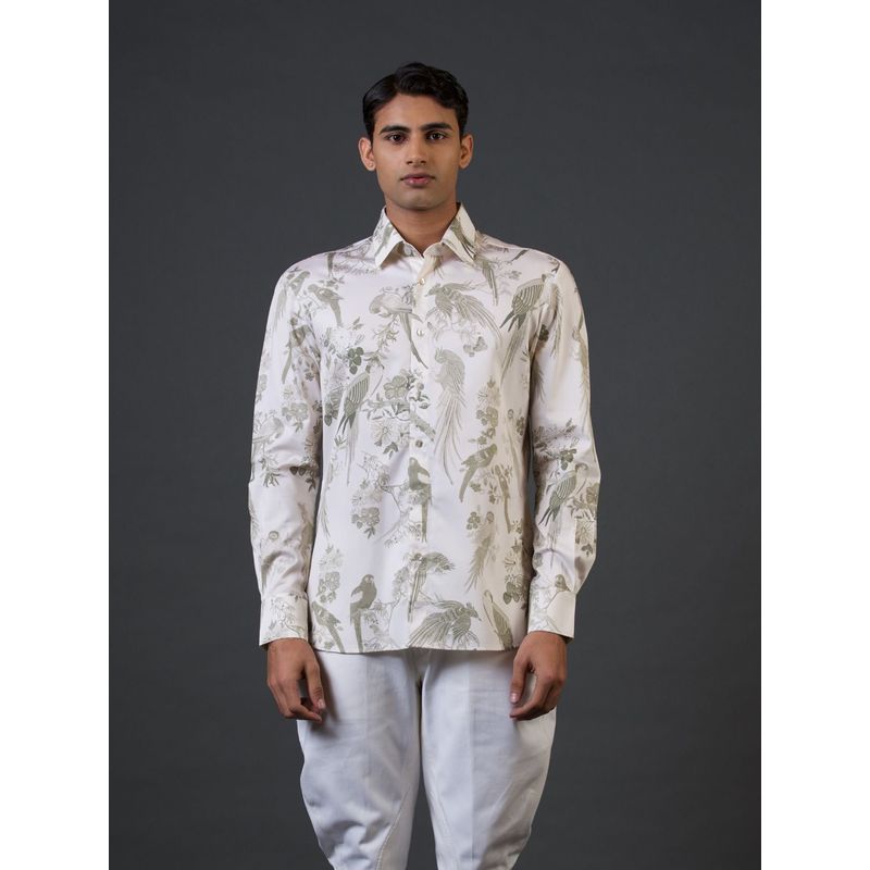 Rohit Bal Ivory Bird Digital Printed Shirt (S)