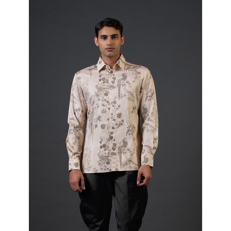 Rohit Bal Beige Bird Digital Printed Shirt (M)