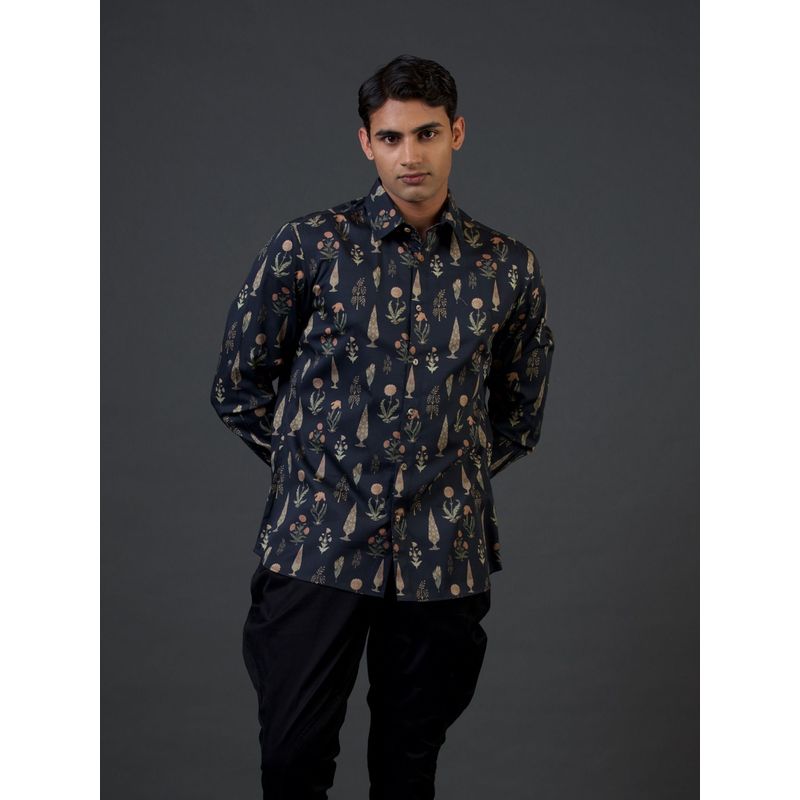 Rohit Bal Black Mughal Printed Shirt (S)