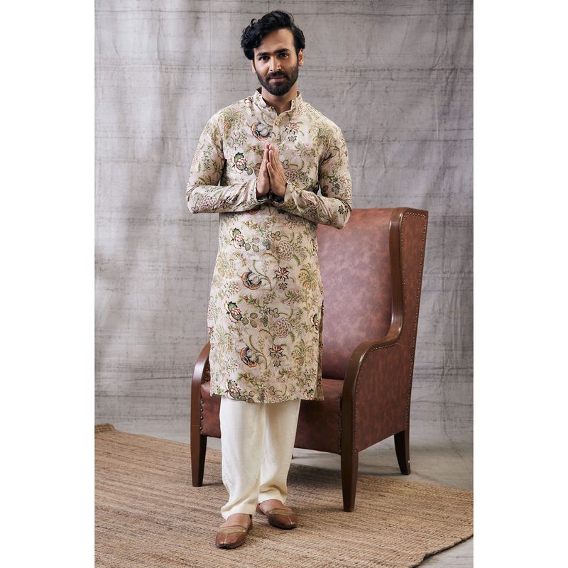 Soup by Sougat Paul Mehr Beige Printed Kurta (Set of 2) (XS)