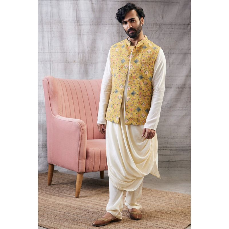 Soup by Sougat Paul Zahra Sequin Bundi with Drape Kurta (Set of 3) (XS)