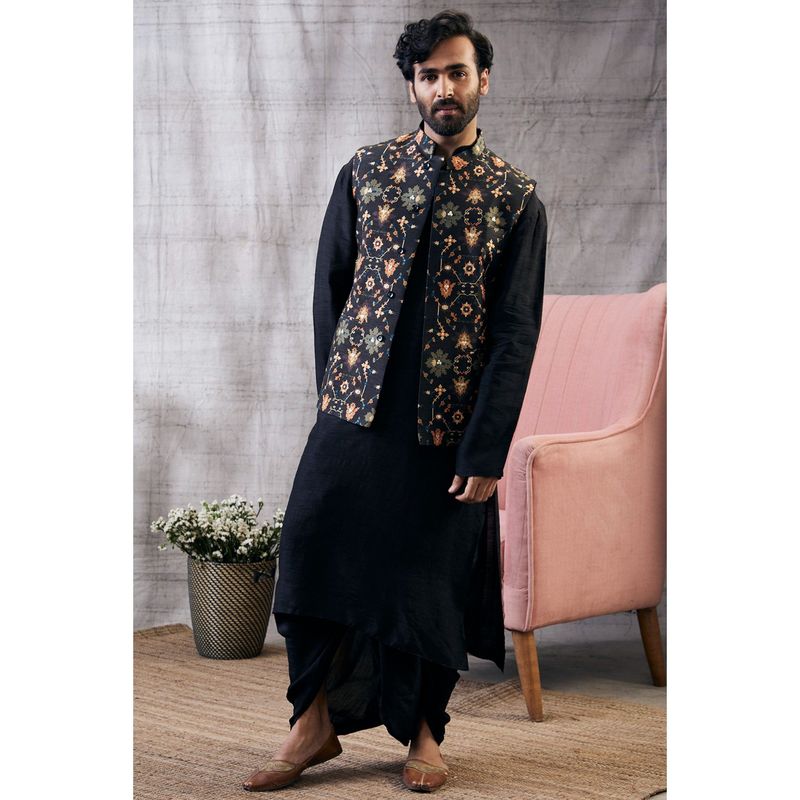 Soup by Sougat Paul Zahra Printed Bundi with Kurta (Set of 3) (XS)