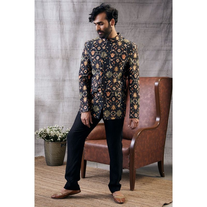 Soup by Sougat Paul Zahra Black Printed Jacket with Dhoti (Set of 2) (XS)