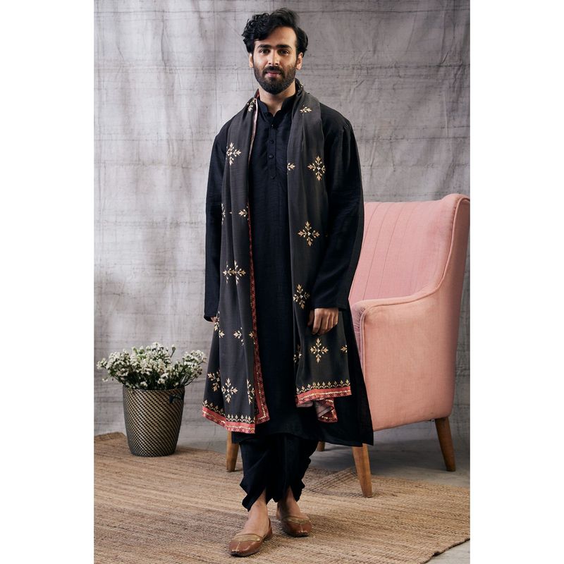 Soup by Sougat Paul Zahra Printed Dhoti with Shawl (Set of 3) (XS)