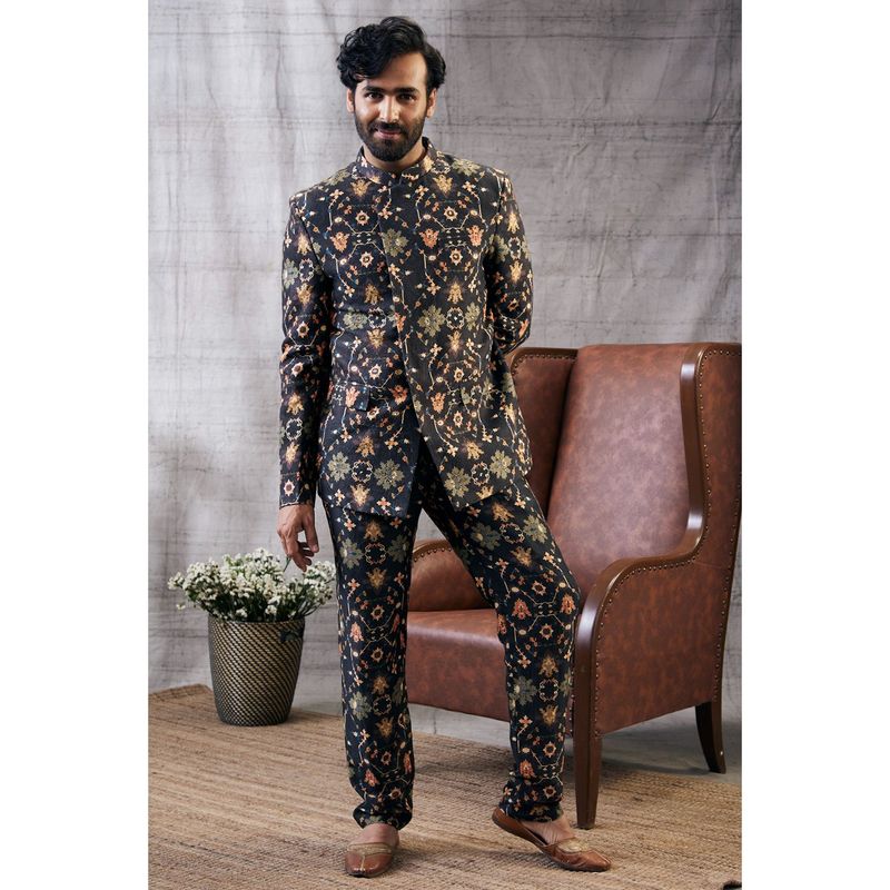 Soup by Sougat Paul Zahra Printed Bandhgala (Set of 2) (XS)