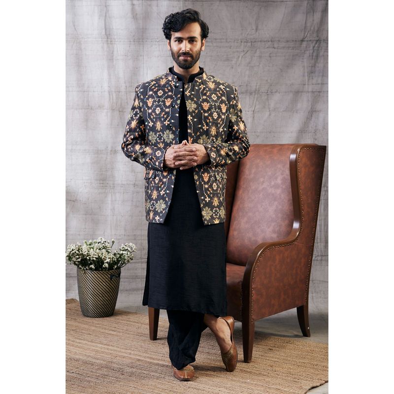 Soup by Sougat Paul Zahra Printed Jacket with Dhoti (Set of 3) (XS)