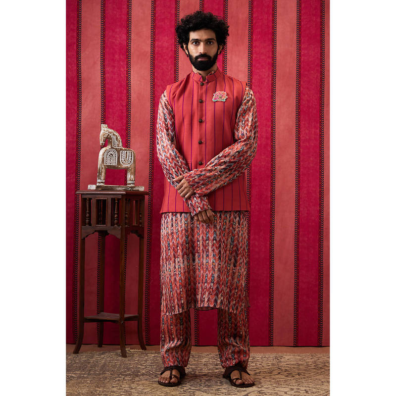 Soup by Sougat Paul Adah Printed Bundi With Kurta & Pant (Set of 3) (XS)