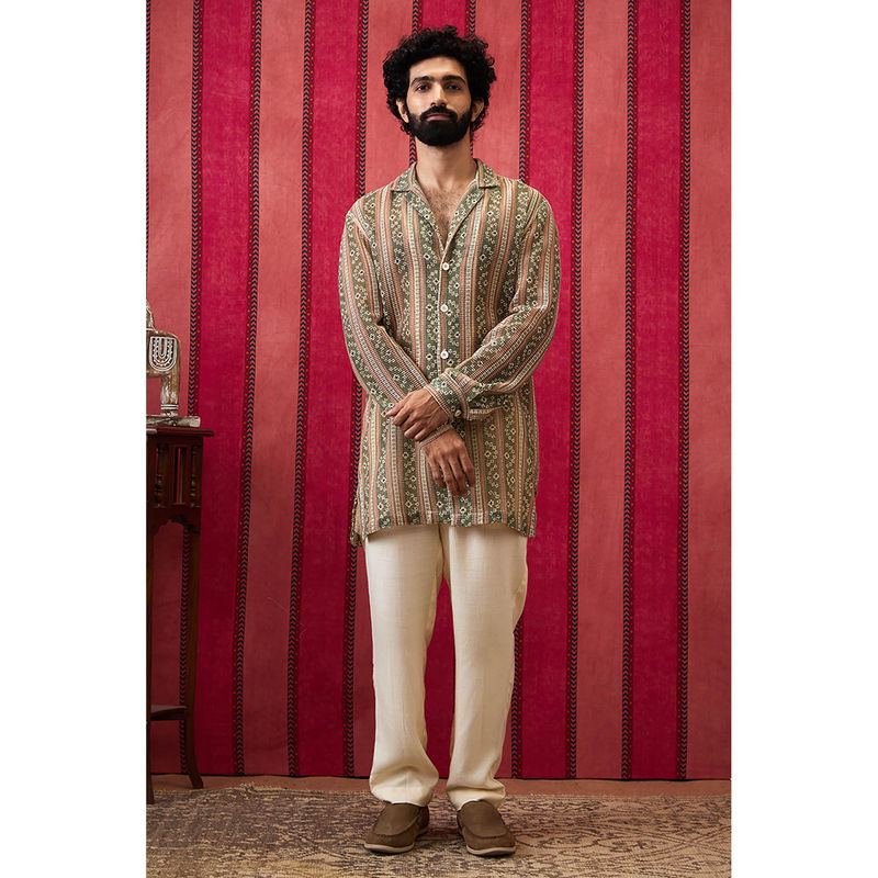 Soup by Sougat Paul Bandhej Long Printed Shirt with Pants (Set of 2) (XS)