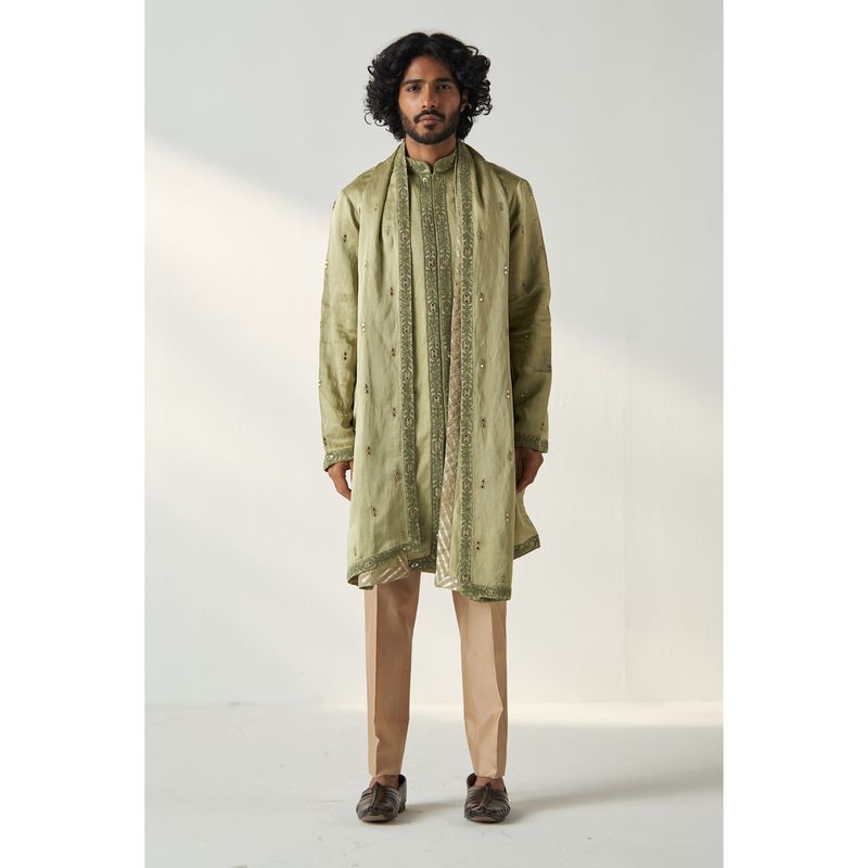 STUDIO BAGECHAA Olive Nayaan Kurta with Pant and Dupatta (Set of 3) (XS)