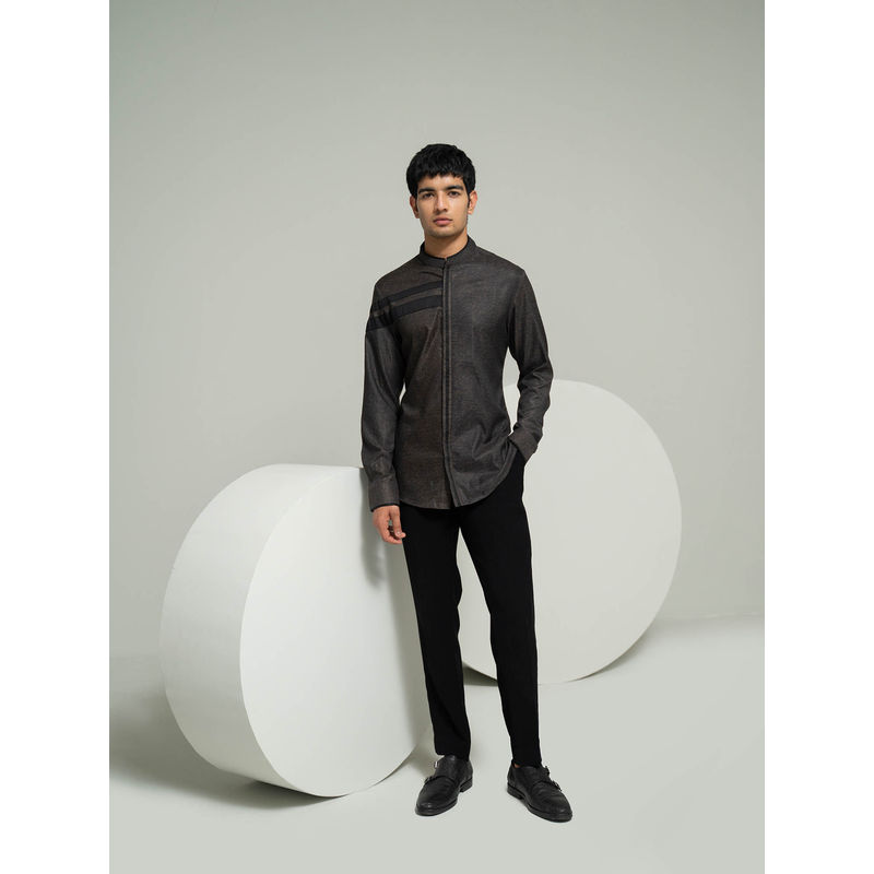 Varun Chakkilam Brown Camouflage Stripe Shirt (XS)