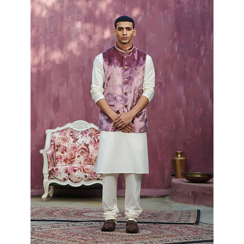 WeaverStory Onion Pink Velvet Stitched Nehru Jacket (S)