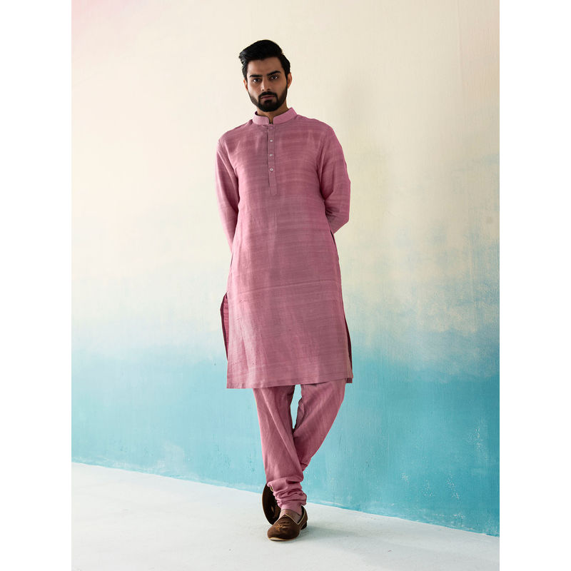 WeaverStory Classic Raw Silk Dusty Pink Kurta with Pant (Set of 2) (S)