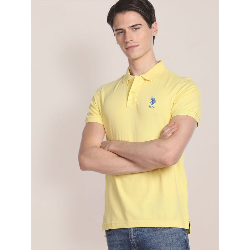 U.S. POLO ASSN. Men Yellow Short Sleeve Solid Polo T-Shirt (S)