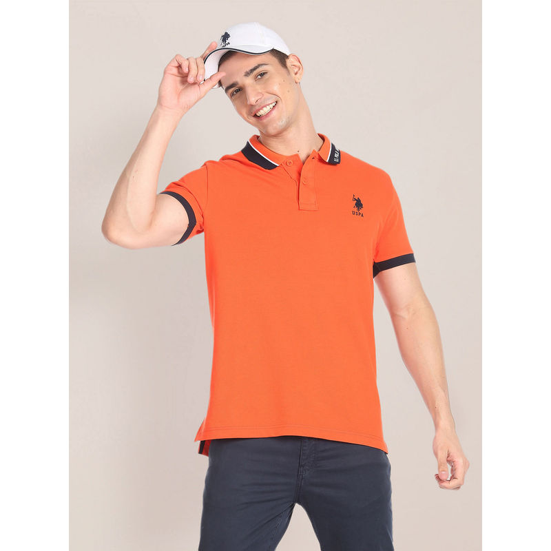 U.S. POLO ASSN. Branded Collar Pique Polo T-Shirt (L)