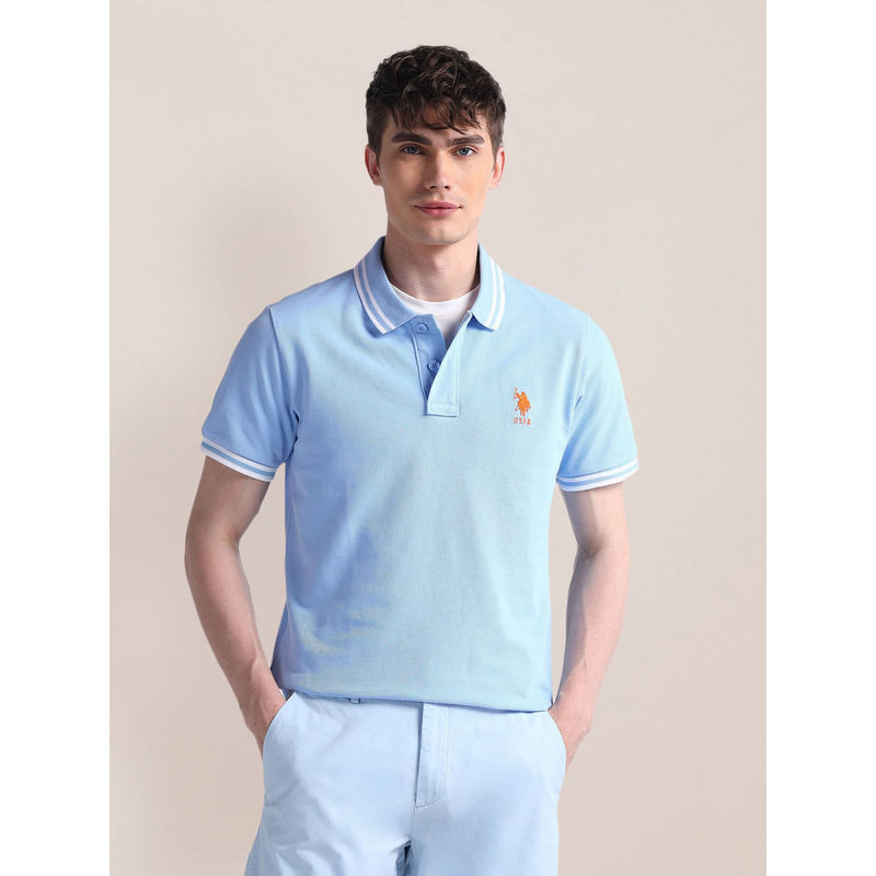 U.S. POLO ASSN. Blue Half Sleeve Slim Fit Logo Polo T-Shirt (L)