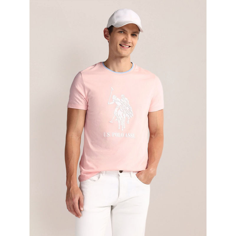U.S. POLO ASSN. Pink Brand Print Slim T-Shirt (L)