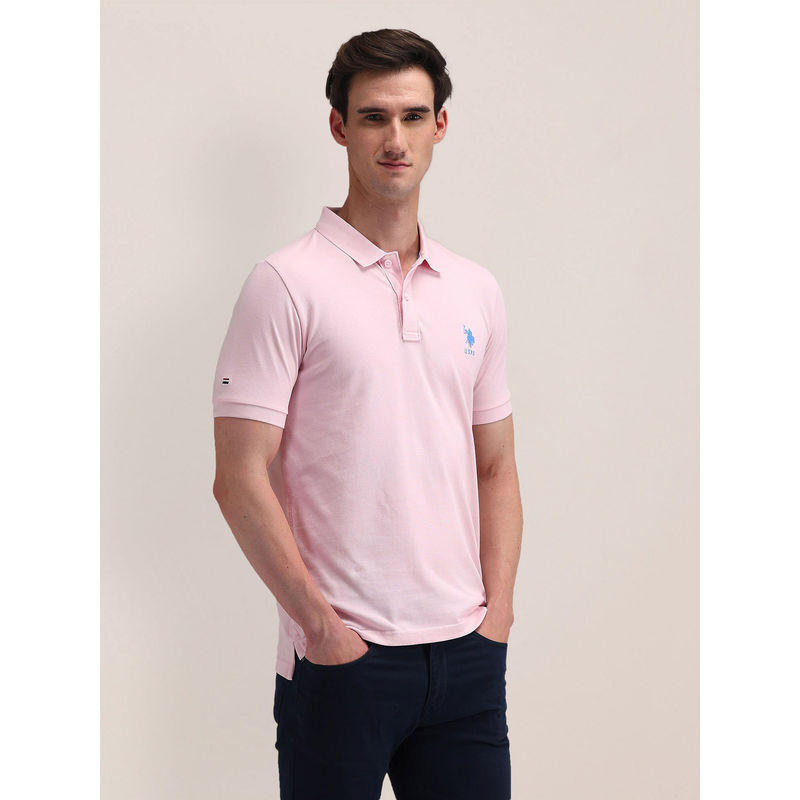 U.S. POLO ASSN. Pink Solid/Plain Half Sleeves Polo T-Shirt (2XL)