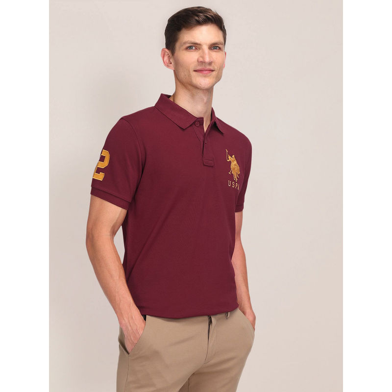 U.S. POLO ASSN. Mens Maroon Solid/Plain Polo T-Shirt (XL)